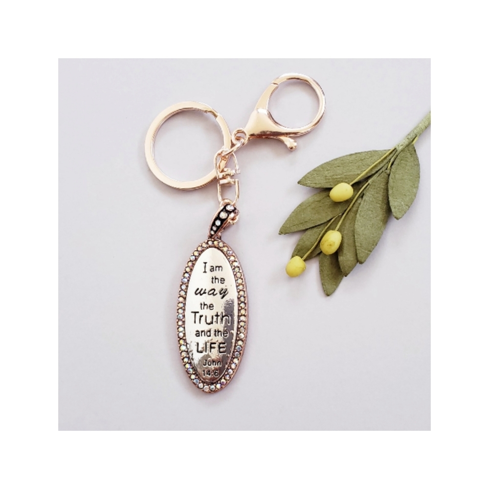 Bible verse rose gold metal key ring